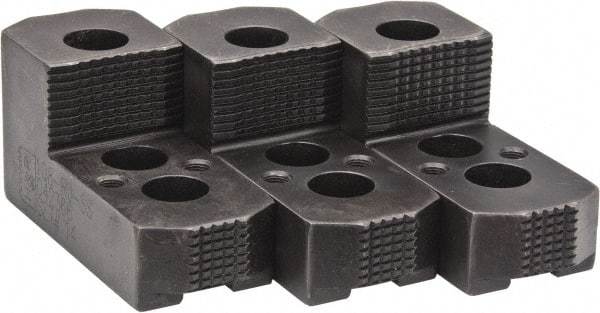 H & R Manufacturing - 12" Max Chuck Diam Compatibility, Case Hardened Steel 1.5mm x 60° Serrated Hard Lathe Top Jaws - 1 Step, 0.71" Groove Width, 2" Wide x 4-7/8" Long x 2-15/32" High - Industrial Tool & Supply