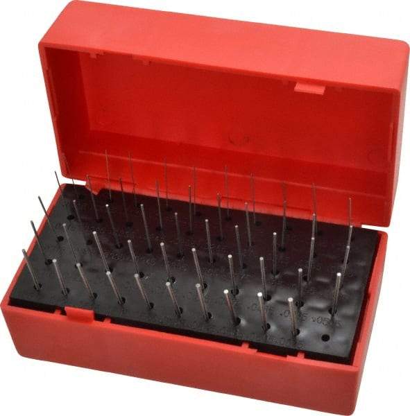 Value Collection - 50 Piece, 0.0115-0.0605 Inch Diameter Plug and Pin Gage Set - Plus 0.0002 Inch Tolerance, Class ZZ - Industrial Tool & Supply
