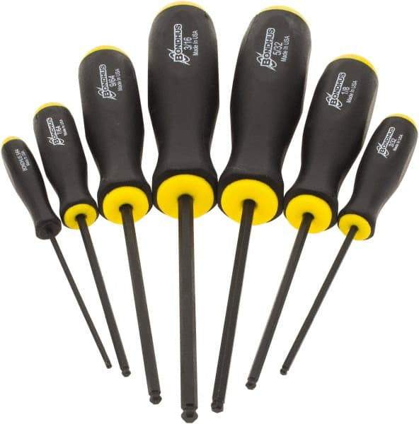 Bondhus - 7 Piece, 5/64 to 3/16" Ball End Hex Driver Set - Comes in Vinyl Pouch - Industrial Tool & Supply