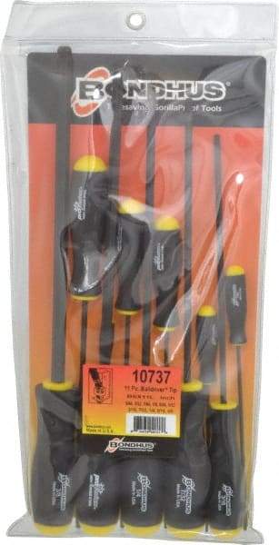 Bondhus - 11 Piece, 5/64 to 3/8" Ball End Hex Driver Set - Comes in Vinyl Pouch - Industrial Tool & Supply