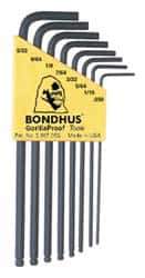 Bondhus - 8 Piece L-Key Ball End Hex Key Set - Hex Range 0.05 to 5/32" - Industrial Tool & Supply