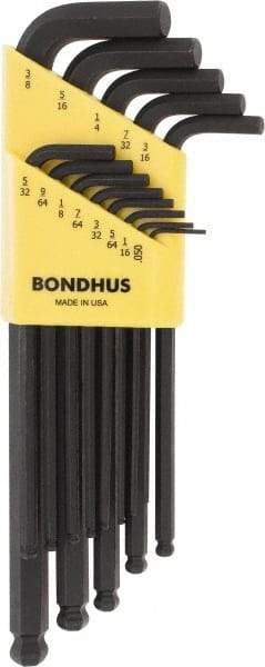 Bondhus - 13 Piece L-Key Ball End Hex Key Set - Hex Range 0.05 to 3/8" - Industrial Tool & Supply
