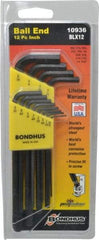 Bondhus - 12 Piece L-Key Ball End Hex Key Set - Hex Range 0.05 to 5/16" - Industrial Tool & Supply