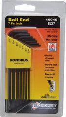 Bondhus - 7 Piece L-Key Ball End Hex Key Set - Hex Range 5/64 to 3/16" - Industrial Tool & Supply