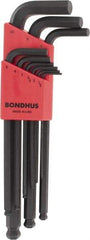 Bondhus - 9 Piece L-Key Ball End Hex Key Set - Hex Range 1.5 to 10mm - Industrial Tool & Supply