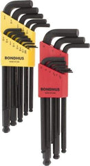 Bondhus - 22 Piece L-Key Ball End Hex Key Set - Hex Range 0.05 to 3/8" - Industrial Tool & Supply