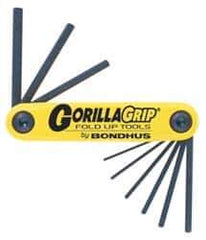 Bondhus - 9 Piece Fold-Up Hex Key Set - Hex Range 5/64 to 1/4" - Industrial Tool & Supply