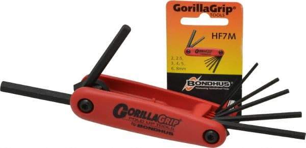 Bondhus - 7 Piece Fold-Up Hex Key Set - Hex Range 2 to 8mm - Industrial Tool & Supply