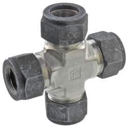 Parker - 3/8" OD, Stainless Steel Union Cross - 9/16" Hex, All Comp Ends - Industrial Tool & Supply