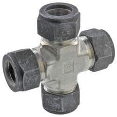 Parker - 3/8" OD, Stainless Steel Union Cross - 9/16" Hex, All Comp Ends - Industrial Tool & Supply