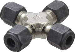 Parker - 1/4" OD, Stainless Steel Union Cross - 7/16" Hex, All Comp Ends - Industrial Tool & Supply