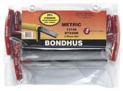 Bondhus - 5 Piece T-Handle Ball End Hex Key Set - Hex Range 4 to 10mm, Alloy Steel - Industrial Tool & Supply
