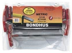 Bondhus - 5 Piece T-Handle Ball End Hex Key Set - Hex Range 4 to 10mm, Alloy Steel - Industrial Tool & Supply