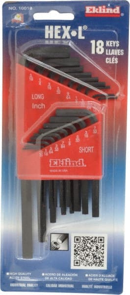Eklind - 18 Piece L-Key Hex Key Set - Industrial Tool & Supply
