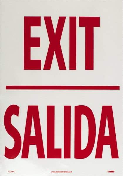 NMC - Exit, Pressure Sensitive Vinyl Exit Sign - 14" Wide x 20" High, English/Spanish, Glow-in-the-Dark - Industrial Tool & Supply