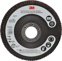 3M - 120 Grit, 4-1/2" Disc Diam, 7/8" Center Hole, Type 27 Ceramic Flap Disc - 13,300 Max RPM, Cloth Backing, Arbor Attaching System, Coated - Industrial Tool & Supply