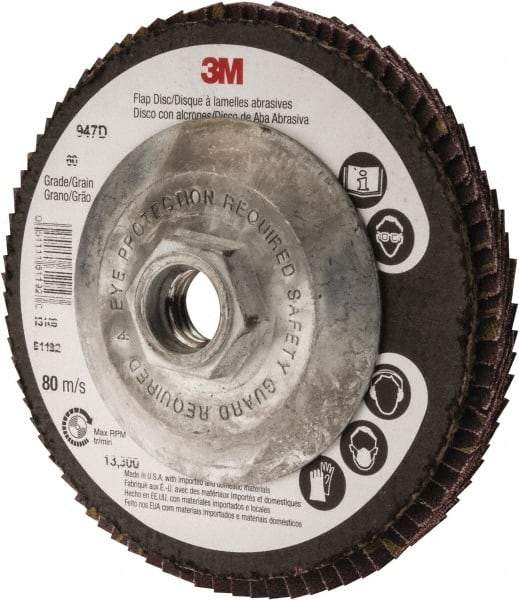 3M - 60 Grit, 4-1/2" Disc Diam, 5/8-11 Center Hole, Type 27 Ceramic Flap Disc - 13,300 Max RPM, Cloth Backing, Arbor Attaching System, Coated - Industrial Tool & Supply