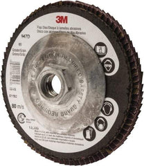 3M - 60 Grit, 4-1/2" Disc Diam, 5/8-11 Center Hole, Type 27 Ceramic Flap Disc - 13,300 Max RPM, Cloth Backing, Arbor Attaching System, Coated - Industrial Tool & Supply