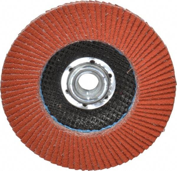 3M - 80 Grit, 4-1/2" Disc Diam, 5/8-11 Center Hole, Type 27 Ceramic Flap Disc - 13,300 Max RPM, Cloth Backing, Arbor Attaching System, Coated - Industrial Tool & Supply