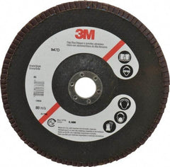 3M - 40 Grit, 7" Disc Diam, 7/8" Center Hole, Type 27 Ceramic Flap Disc - 8,600 Max RPM, Cloth Backing, Arbor Attaching System, Coated - Industrial Tool & Supply