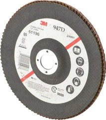 3M - 60 Grit, 7" Disc Diam, 7/8" Center Hole, Type 27 Ceramic Flap Disc - 8,600 Max RPM, Cloth Backing, Arbor Attaching System, Coated - Industrial Tool & Supply
