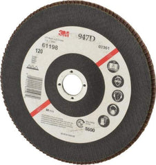3M - 120 Grit, 7" Disc Diam, 7/8" Center Hole, Type 27 Ceramic Flap Disc - 8,600 Max RPM, Cloth Backing, Arbor Attaching System, Coated - Industrial Tool & Supply
