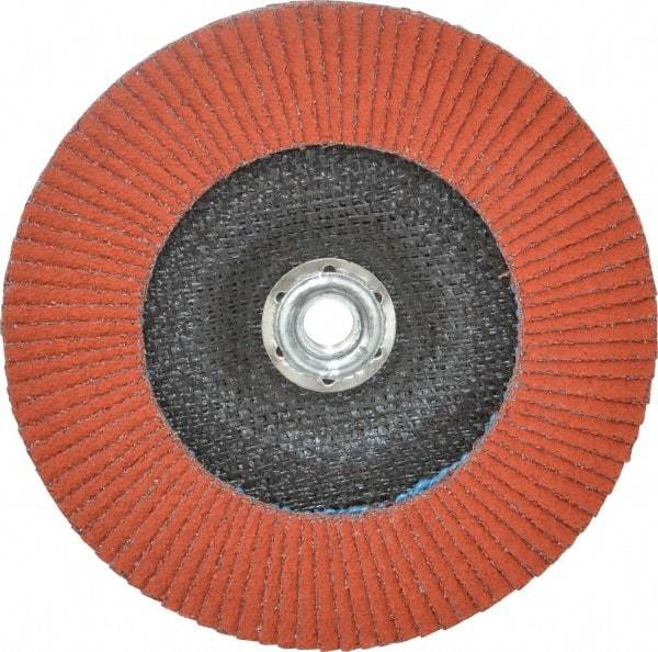 3M - 40 Grit, 7" Disc Diam, 5/8-11 Center Hole, Type 27 Ceramic Flap Disc - 8,600 Max RPM, Cloth Backing, Arbor Attaching System, Coated - Industrial Tool & Supply