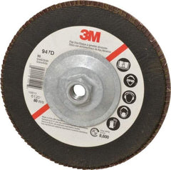 3M - 80 Grit, 7" Disc Diam, 5/8-11 Center Hole, Type 27 Ceramic Flap Disc - 8,600 Max RPM, Cloth Backing, Arbor Attaching System, Coated - Industrial Tool & Supply