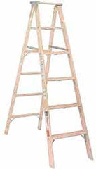 Made in USA - 8 Ft. High, Type IA Rating, Wood Step Ladder - Industrial Tool & Supply