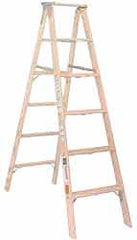 Made in USA - 8 Ft. High, Type I Rating, Wood Step Ladder - Industrial Tool & Supply