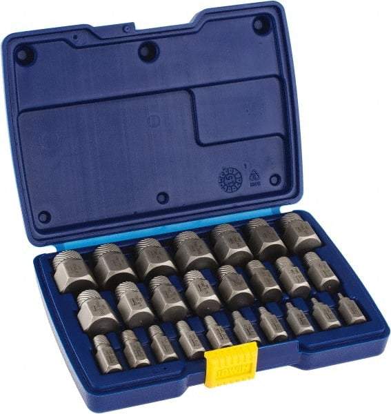 Irwin Hanson - 25 Piece Spiral Flute Screw Extractor Set - Screw Range 1/8 to 7/8" - Industrial Tool & Supply