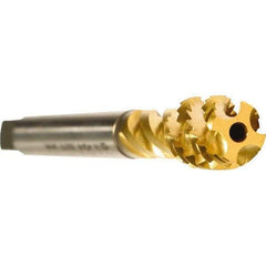 Emuge - 7/16-20 UNF 4 Flute 2B Modified Bottoming Spiral Flute Tap - Cobalt, TiN Finish, 3.937" OAL, Right Hand Flute, Right Hand Thread, Series Enorm - Industrial Tool & Supply