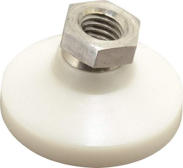 Vlier - 700 Lb Capacity, 1/2-13 Thread, 1-1/8" OAL, Stainless Steel Stud, Tapped Pivotal Socket Mount Leveling Pad - 1-7/8" Base Diam, Delrin Pad, 3/4" Hex - Industrial Tool & Supply