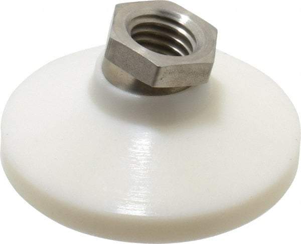 Vlier - 1200 Lb Capacity, 5/8-11 Thread, 1-1/4" OAL, Stainless Steel Stud, Tapped Pivotal Socket Mount Leveling Pad - 2-1/2" Base Diam, Delrin Pad, 7/8" Hex - Industrial Tool & Supply