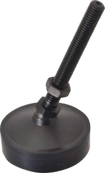 Vlier - 800 Lb Capacity, 1/2-13 Thread, 5-5/8" OAL, Steel Stud, Studded Pivotal Socket Mount Leveling Pad & Mount - 4" Stud Length, 3" Base Diam, Neoprene Pad, 3/4" Hex - Industrial Tool & Supply