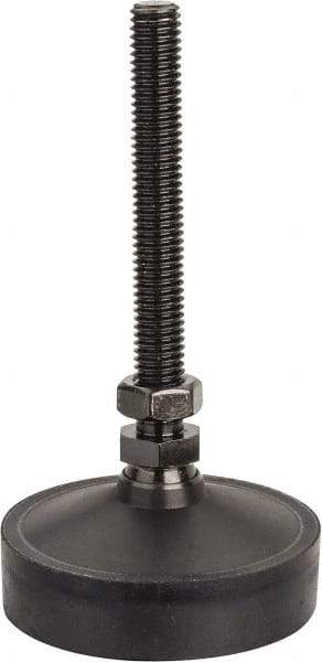 Vlier - 1200 Lb Capacity, 1/2-13 Thread, 5-5/8" OAL, Steel Stud, Studded Pivotal Socket Mount Leveling Pad & Mount - 4" Stud Length, 3" Base Diam, Neoprene Pad, 3/4" Hex - Industrial Tool & Supply