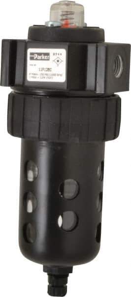 Parker - 1/4" Port, 46 CFM Coalescing Filter - Polycarbonate Bowl, Manual Drain, Modular Connection, 150 Max psi - Industrial Tool & Supply