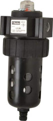 Parker - 1/4" Port, 46 CFM Coalescing Filter - Polycarbonate Bowl, Manual Drain, Modular Connection, 150 Max psi - Industrial Tool & Supply