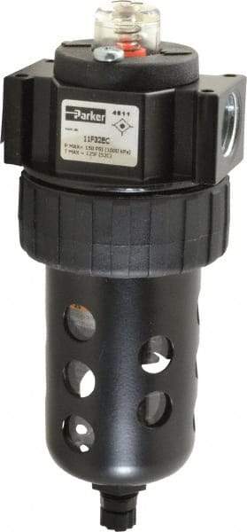 Parker - 1/2" Port, 46 CFM Coalescing Filter - Polycarbonate Bowl, Manual Drain, Modular Connection, 150 Max psi - Industrial Tool & Supply