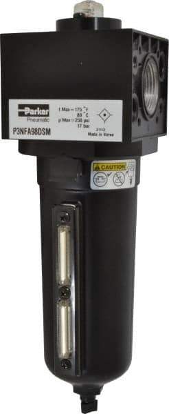 Parker - 1" Port Coalescing Filter - Aluminum Bowl, Manual Drain, 250 Max psi, 3.62" Long x 11.9" High - Industrial Tool & Supply