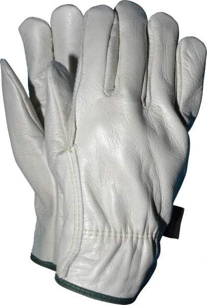 MCR Safety - Size M (8) Grain Cowhide General Protection Work Gloves - For Work & Driver, Uncoated, Slip-On Cuff, Full Fingered, Cream/Green, Paired - Industrial Tool & Supply