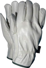 MCR Safety - Size M (8) Grain Cowhide General Protection Work Gloves - For Work & Driver, Uncoated, Slip-On Cuff, Full Fingered, Cream/Green, Paired - Industrial Tool & Supply