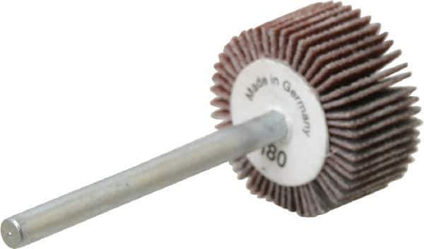 Value Collection - 3/4" Diam x 3/8" Face Width, Very Fine Aluminum Oxide Coated Mounted Flap Wheel - 1/8" Shank Mount, 180 Grit, X Weighted Cloth Backing, 35,000 Max RPM - Industrial Tool & Supply