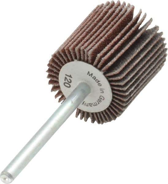 Value Collection - 3/4" Diam x 3/4" Face Width, Fine Aluminum Oxide Coated Mounted Flap Wheel - 1/8" Shank Mount, 120 Grit, X Weighted Cloth Backing, 35,000 Max RPM - Industrial Tool & Supply
