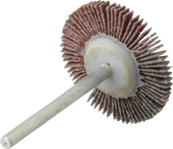Value Collection - 1-3/16" Diam x 1/8" Face Width, Fine Aluminum Oxide Coated Mounted Flap Wheel - 1/8" Shank Mount, 120 Grit, X Weighted Cloth Backing, 30,000 Max RPM - Industrial Tool & Supply