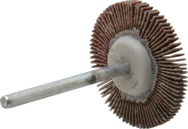 Value Collection - 1-3/16" Diam x 1/8" Face Width, Extra Fine Aluminum Oxide Coated Mounted Flap Wheel - 1/8" Shank Mount, 320 Grit, X Weighted Cloth Backing, 30,000 Max RPM - Industrial Tool & Supply