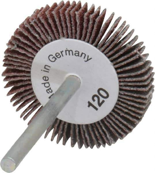 Value Collection - 1-3/16" Diam x 3/16" Face Width, Fine Aluminum Oxide Coated Mounted Flap Wheel - 1/8" Shank Mount, 120 Grit, X Weighted Cloth Backing, 30,000 Max RPM - Industrial Tool & Supply