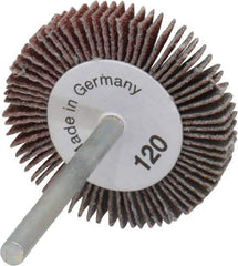 Value Collection - 1-3/16" Diam x 3/16" Face Width, Fine Aluminum Oxide Coated Mounted Flap Wheel - 1/8" Shank Mount, 120 Grit, X Weighted Cloth Backing, 30,000 Max RPM - Industrial Tool & Supply