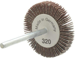 Value Collection - 1-3/16" Diam x 3/16" Face Width, Extra Fine Aluminum Oxide Coated Mounted Flap Wheel - 1/8" Shank Mount, 320 Grit, X Weighted Cloth Backing, 30,000 Max RPM - Industrial Tool & Supply