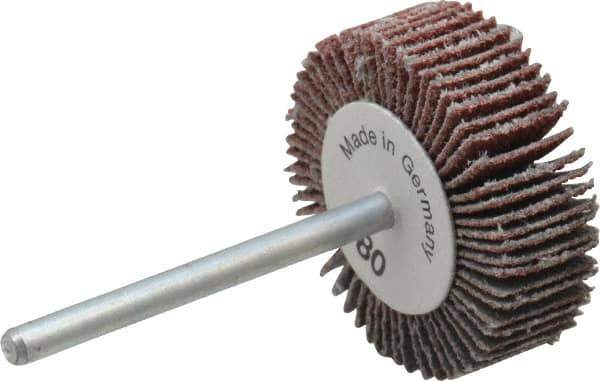 Value Collection - 1-3/16" Diam x 3/8" Face Width, Medium Aluminum Oxide Coated Mounted Flap Wheel - 1/8" Shank Mount, 80 Grit, X Weighted Cloth Backing, 30,000 Max RPM - Industrial Tool & Supply